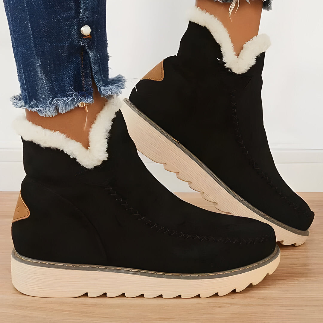 Ankle Boots with Fur Lining and Slip-On Design