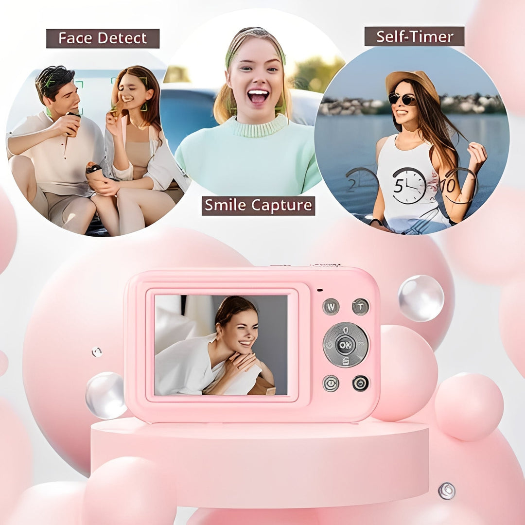 Digital Camera with Built-In Screen and Retro Design