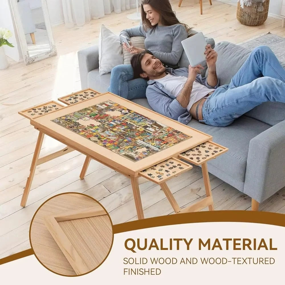 Jigsaw Puzzle Table with Adjustable Height and Folding Design
