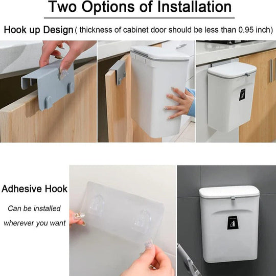 Compost Bin with Over-Door Hook and Adhesive Mounting