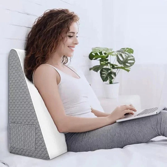 Wedge Pillow with Angled Support and Side Pockets