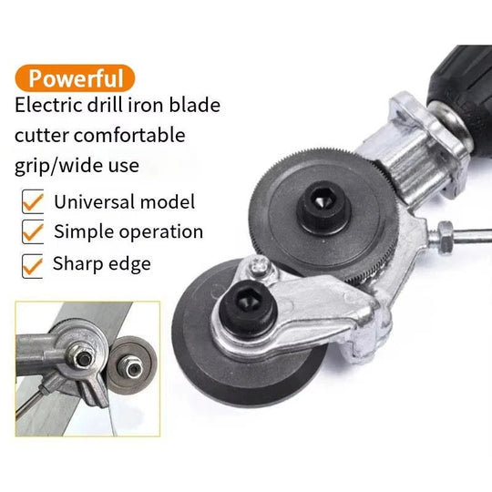 Electric Drill Attachment with Metal Cutting Blade and Precision Control