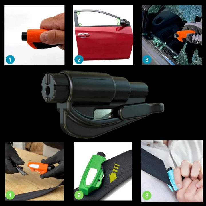 Car Safety Tool with Window Breaker and Seatbelt Cutter