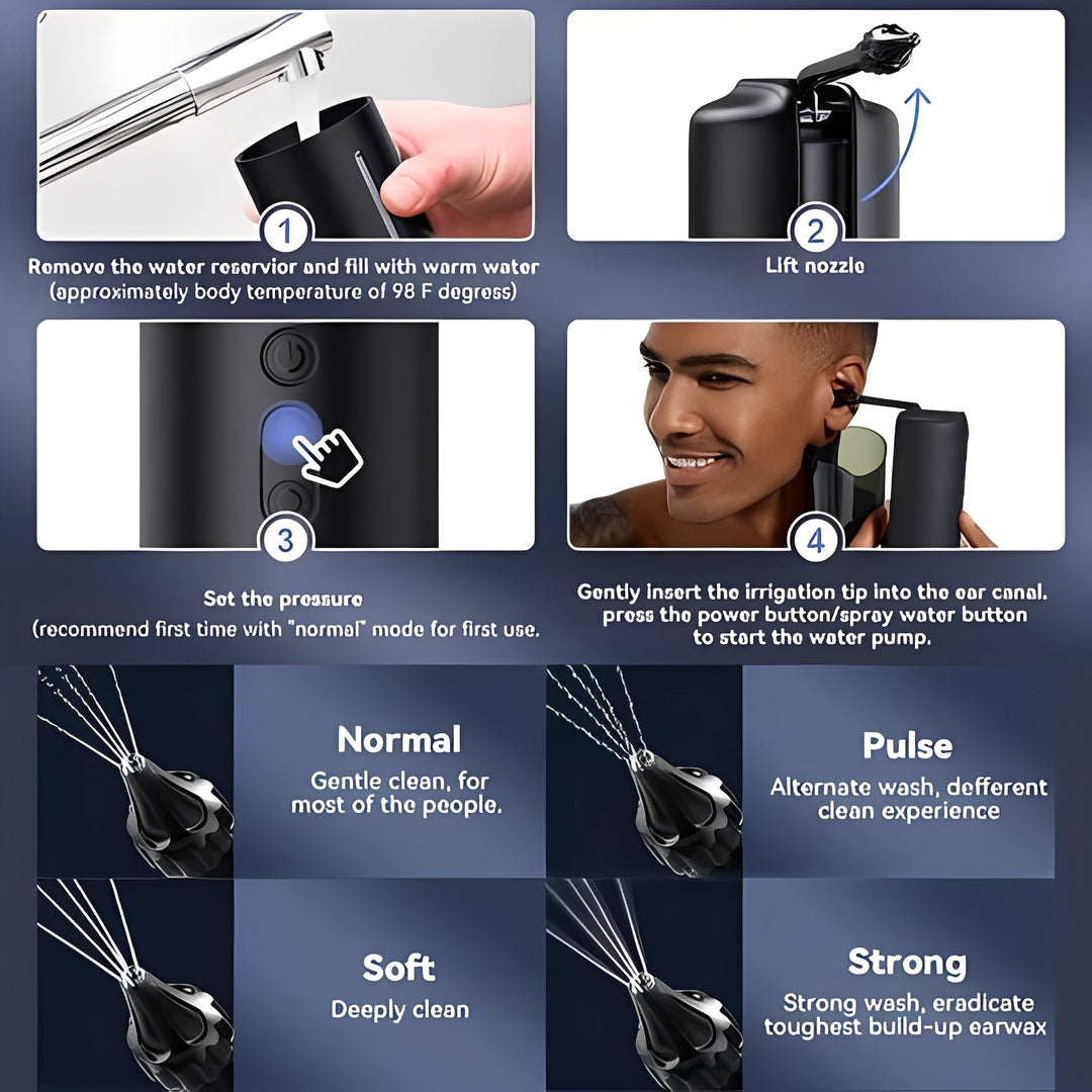 Ear Cleaning Device with Water-Based Rinsing and USB Rechargeable Battery