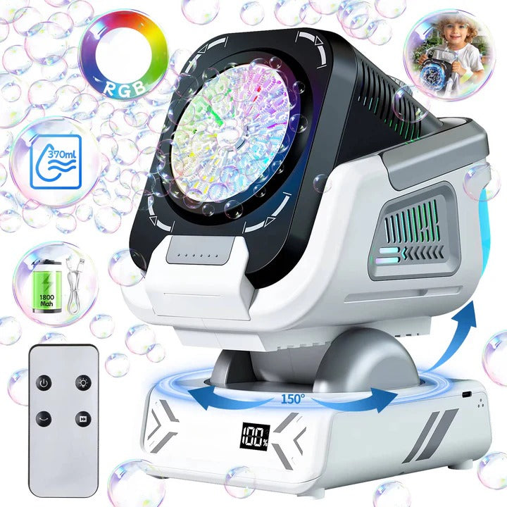 Bubble Machine with LED Lights and Rotating Base