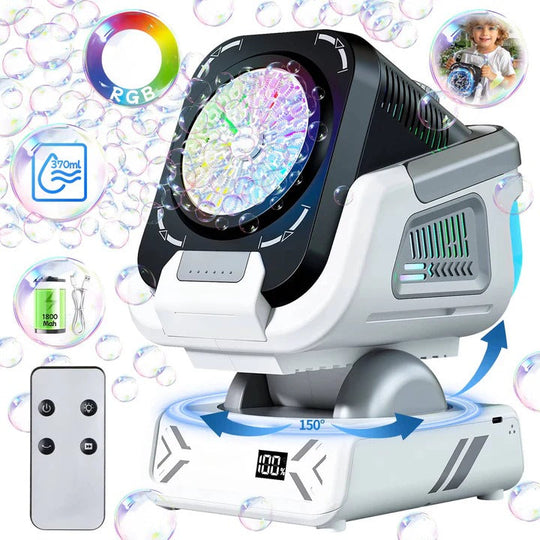 Bubble Machine with LED Lights and Rotating Base