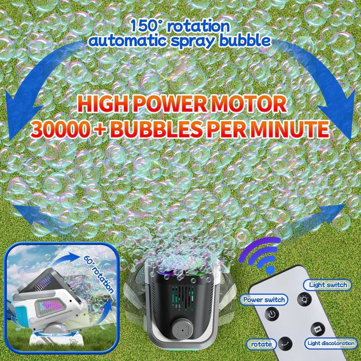 Bubble Machine with LED Lights and Rotating Base