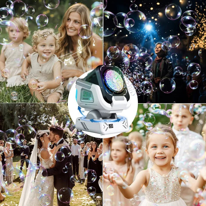Bubble Machine with LED Lights and Rotating Base
