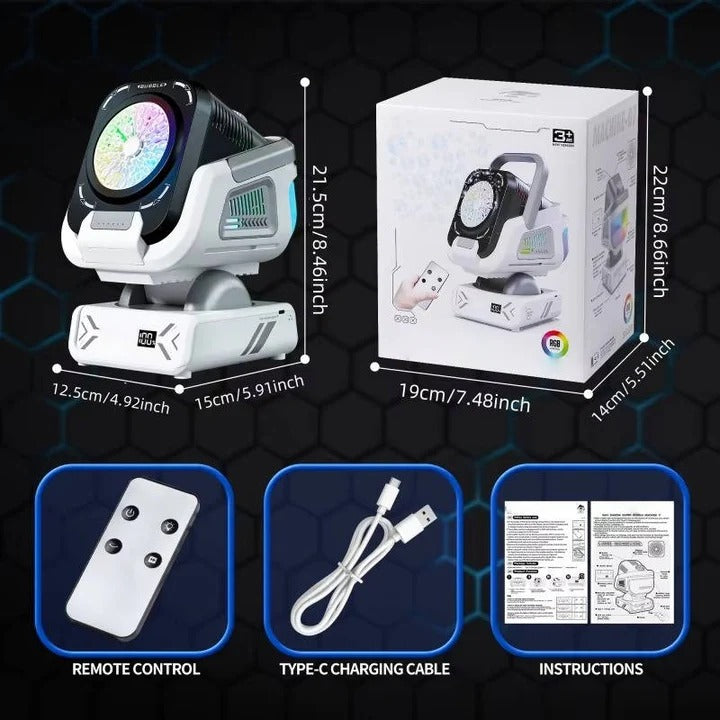 Bubble Machine with LED Lights and Rotating Base