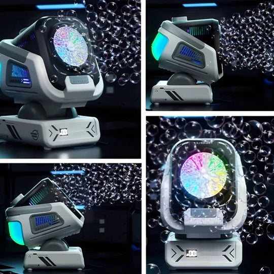 Bubble Machine with LED Lights and Rotating Base