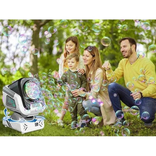 Bubble Machine with LED Lights and Rotating Base