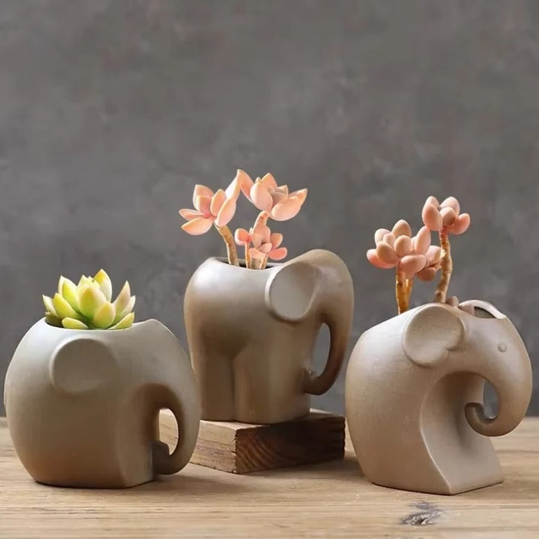 Ceramic Planter with Animal Shape and Succulent Design