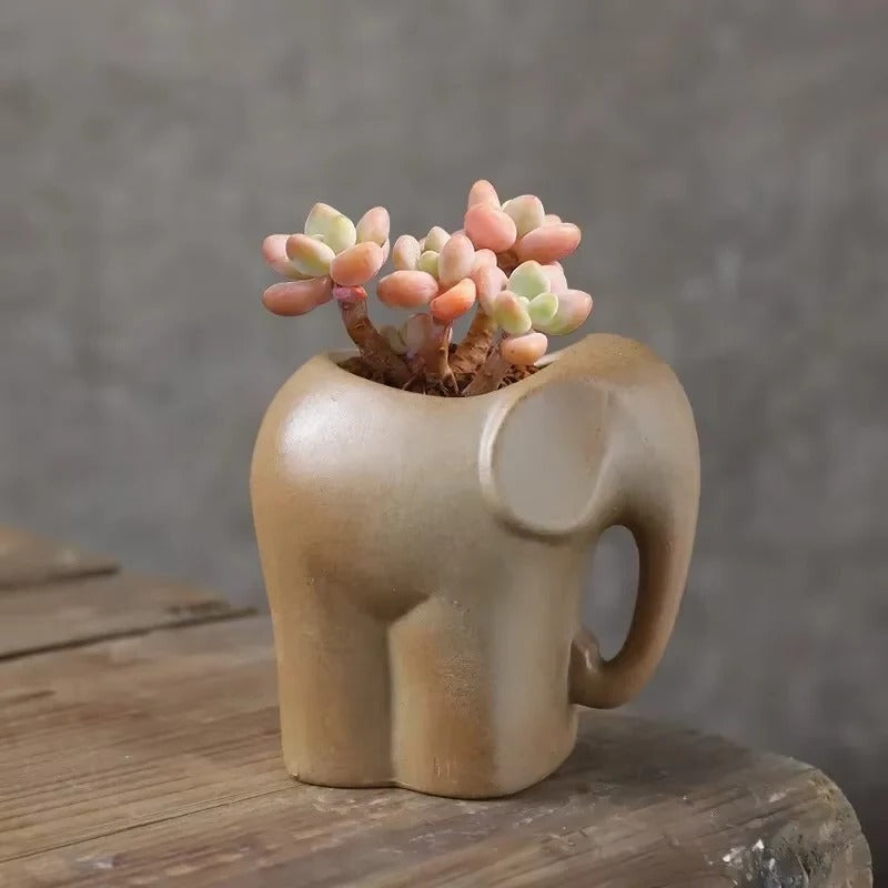 Ceramic Planter with Animal Shape and Succulent Design