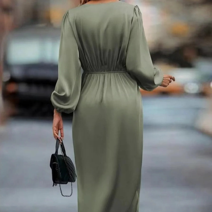 Dress with Long Sleeves and V Neck
