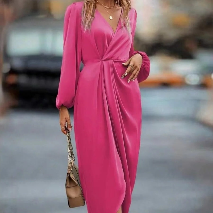 Dress with Long Sleeves and V Neck