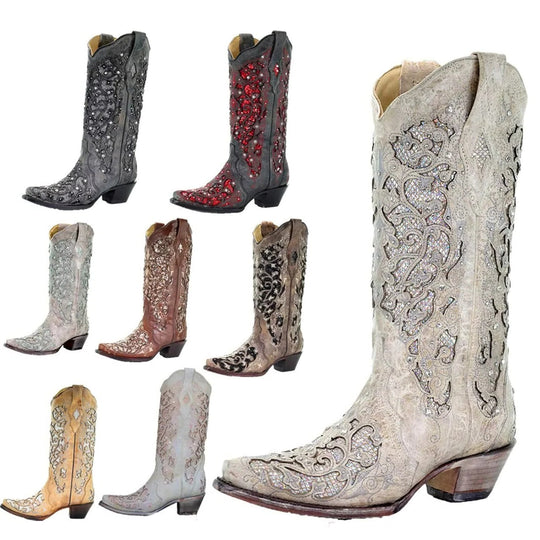 Boots with Sequined Embroidery and Color Block Heel