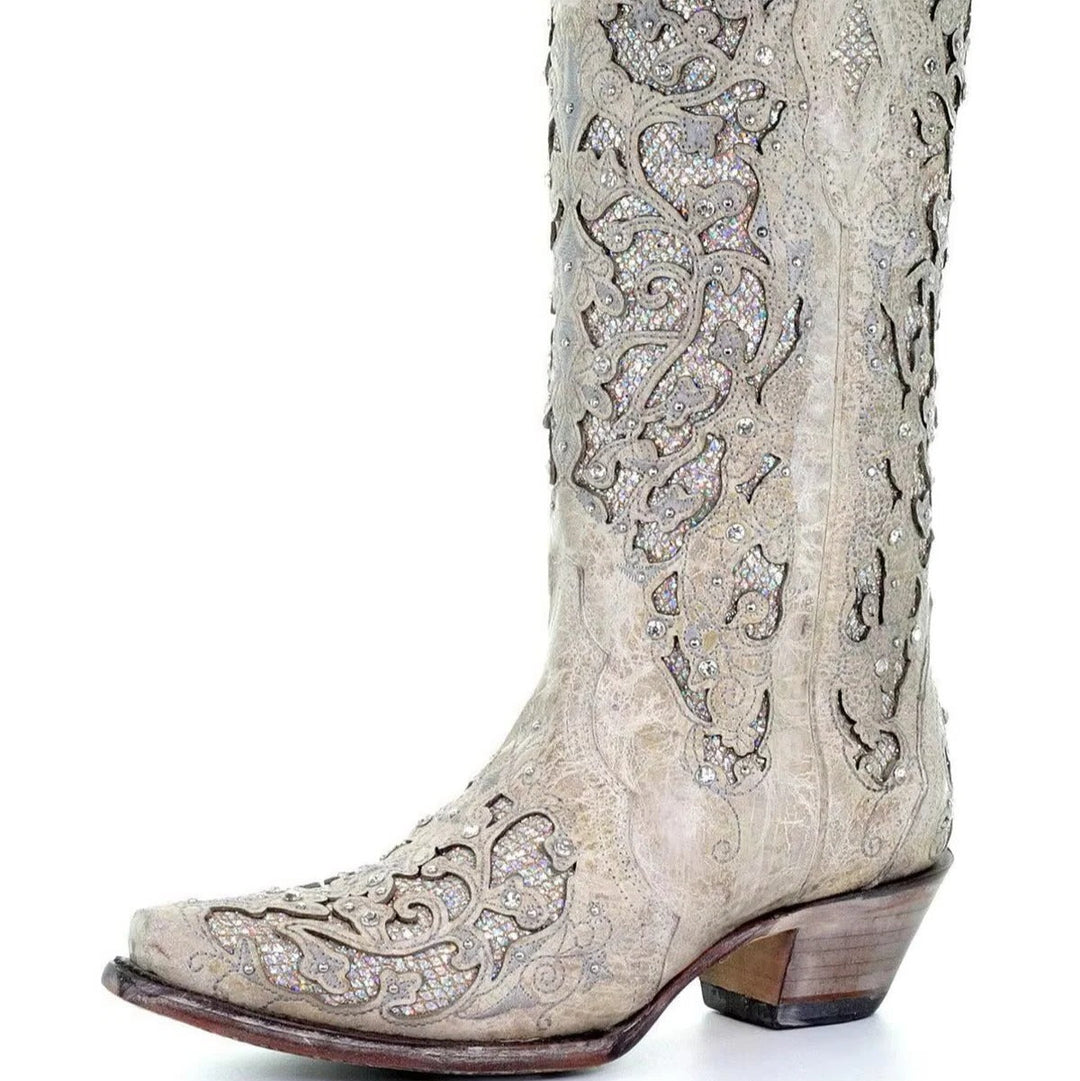 Boots with Sequined Embroidery and Color Block Heel