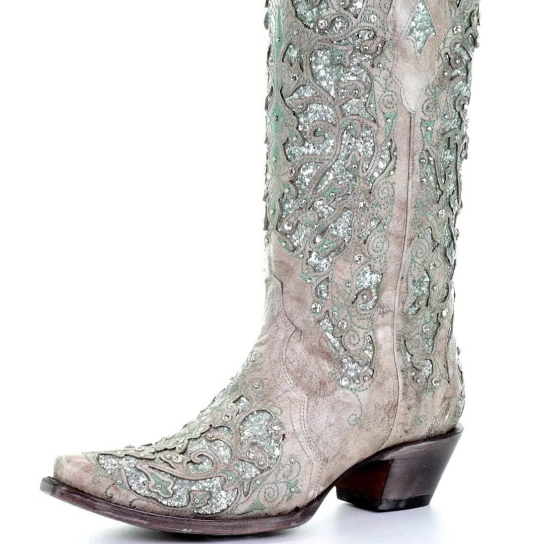 Boots with Sequined Embroidery and Color Block Heel