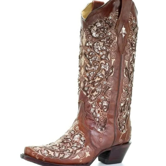 Boots with Sequined Embroidery and Color Block Heel