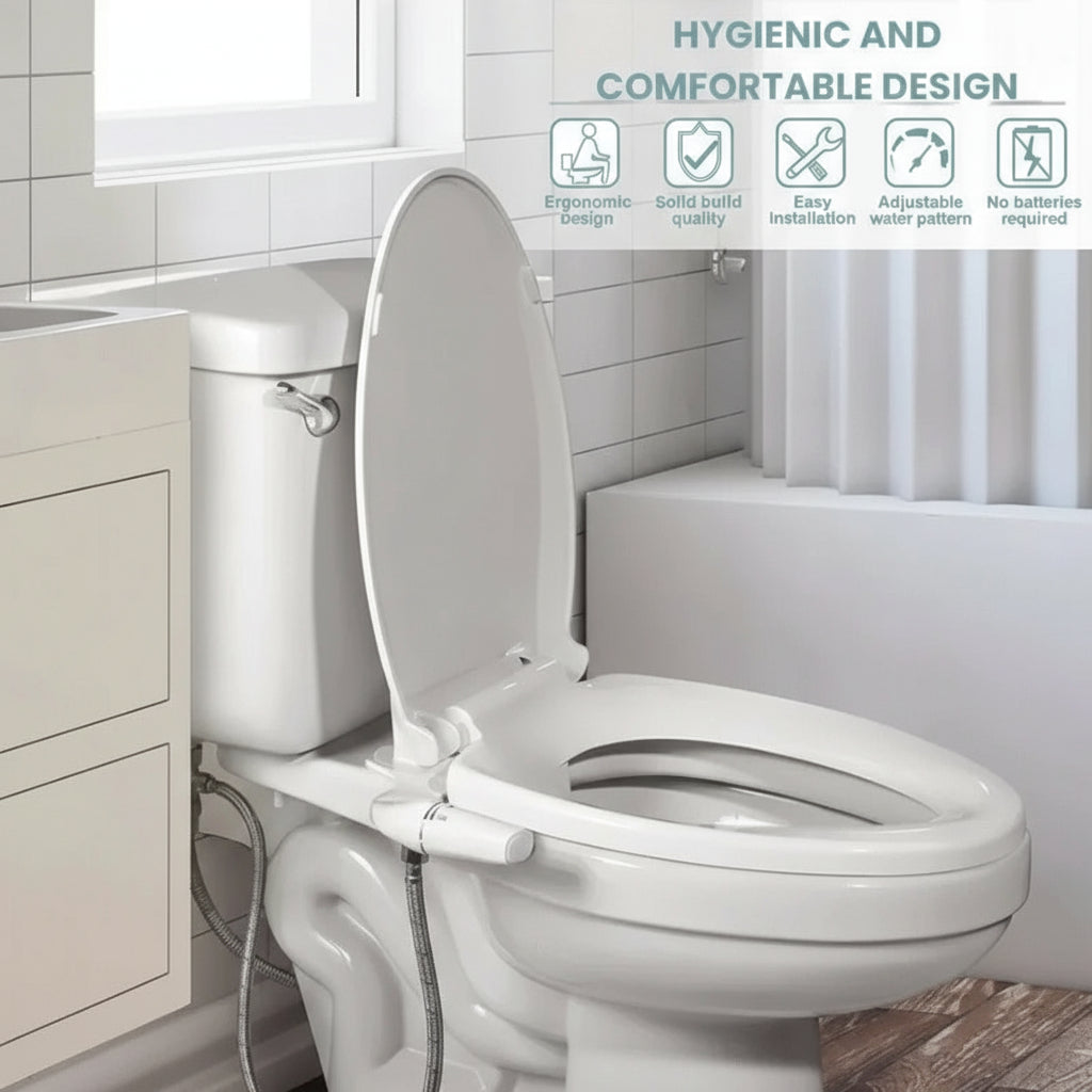 Toilet Bidet Attachment with Dual Nozzles and Adjustable Wash