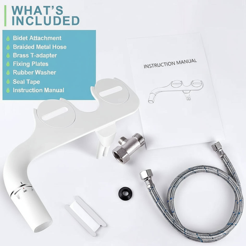 Toilet Bidet Attachment with Dual Nozzles and Adjustable Wash