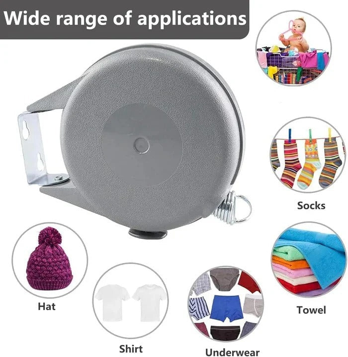 Clothes Drying Rack with Retractable Line and Wall Mount
