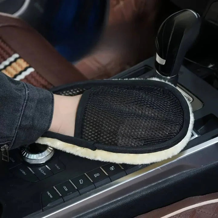 Car Cleaning Towel with Dual-Sided Wool and Mesh