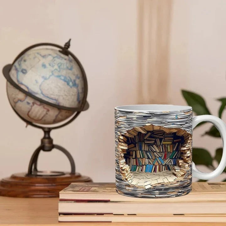 Ceramic Mug with 3D Bookshelf Design and Unique Style