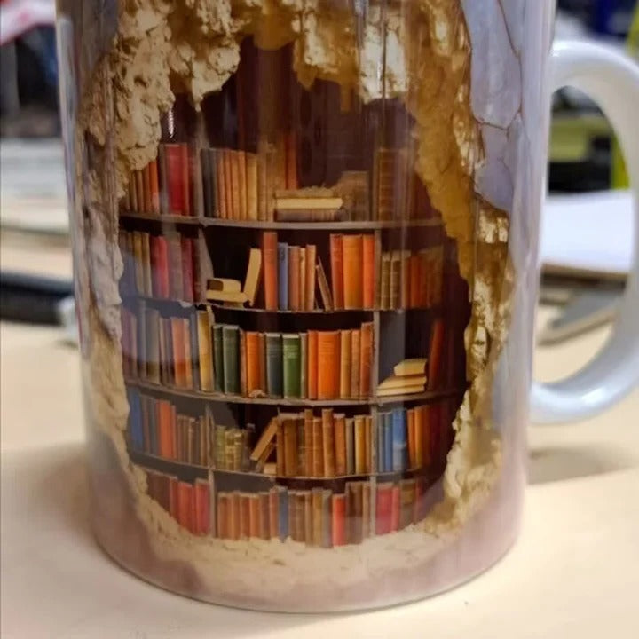 Ceramic Mug with 3D Bookshelf Design and Unique Style