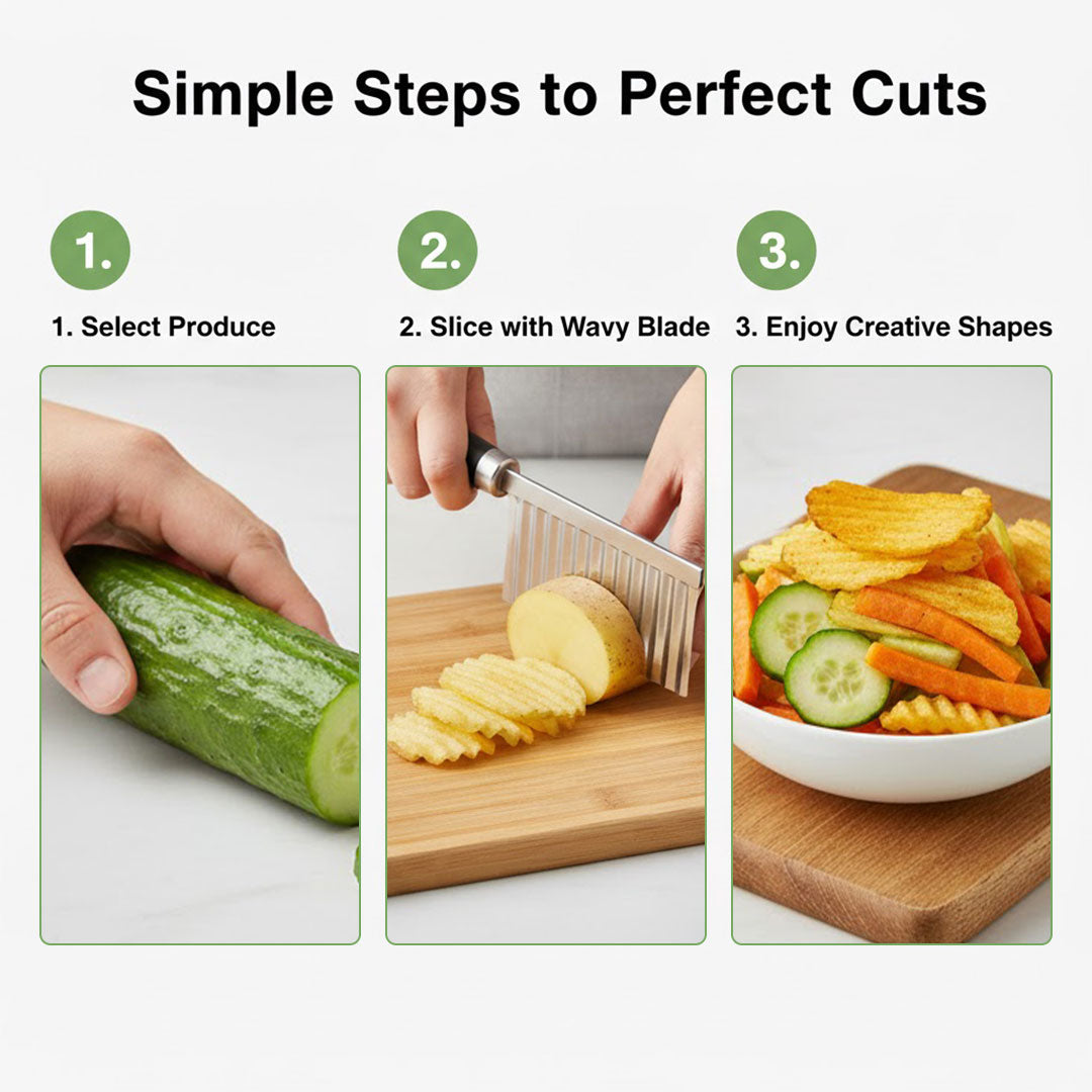 Knife with Stainless Steel Blade and Wavy Slicer