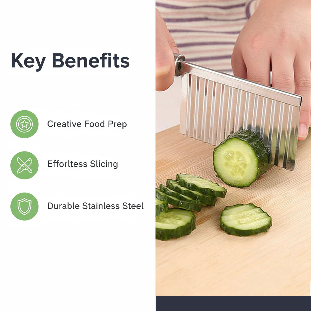 Knife with Stainless Steel Blade and Wavy Slicer