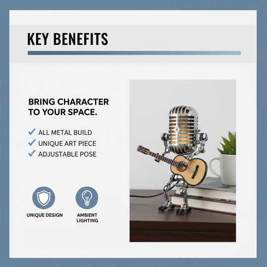 Lamp with Vintage Metal Design and Guitar Theme