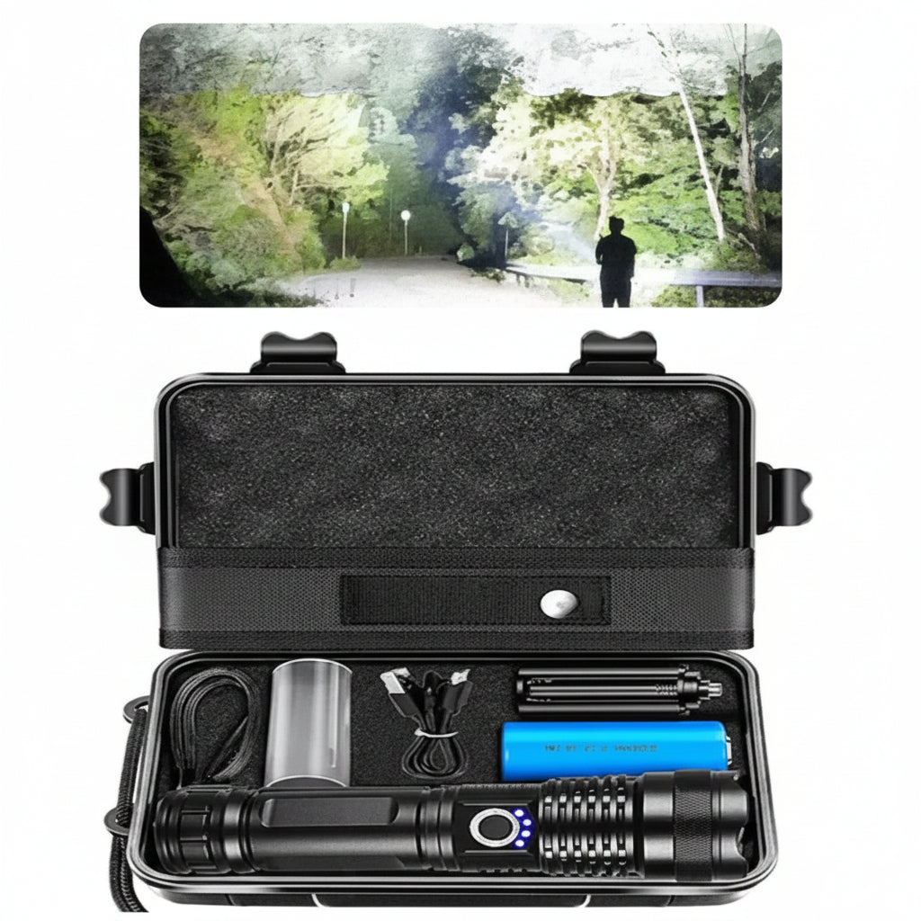 LED Flashlight with Rechargeable Battery and Adjustable Beam