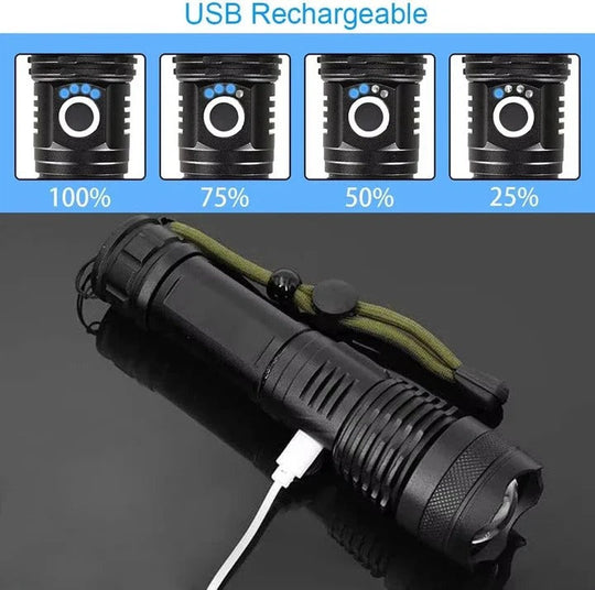 LED Flashlight with Rechargeable Battery and Adjustable Beam
