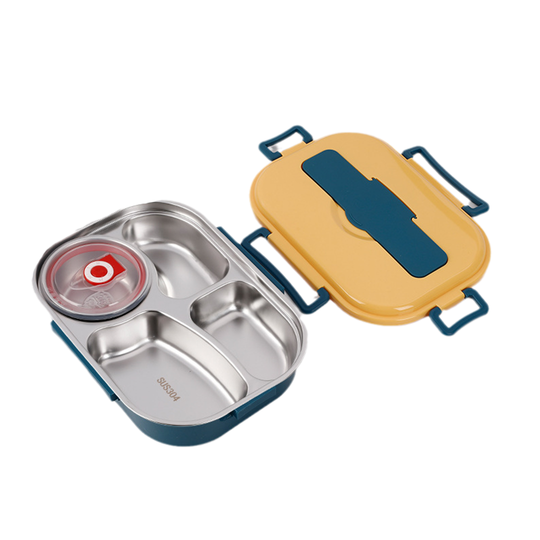 Lunch Box with Stainless Steel Design and Multi Compartments