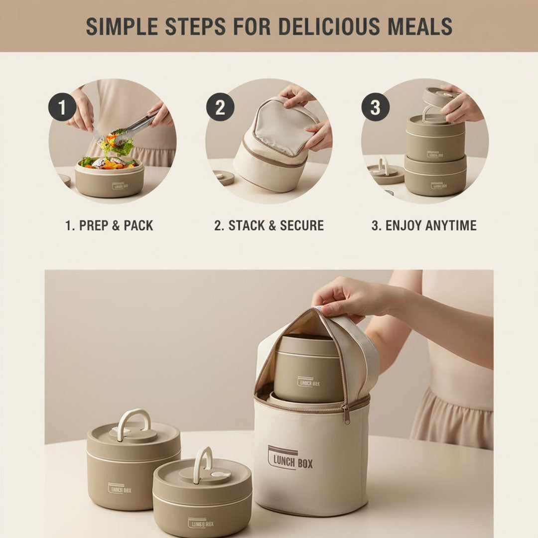 Lunch Box with Stainless Steel Design and Multi-Container Storage