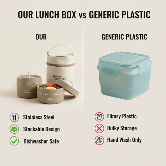 Lunch Box with Stainless Steel Design and Multi-Container Storage