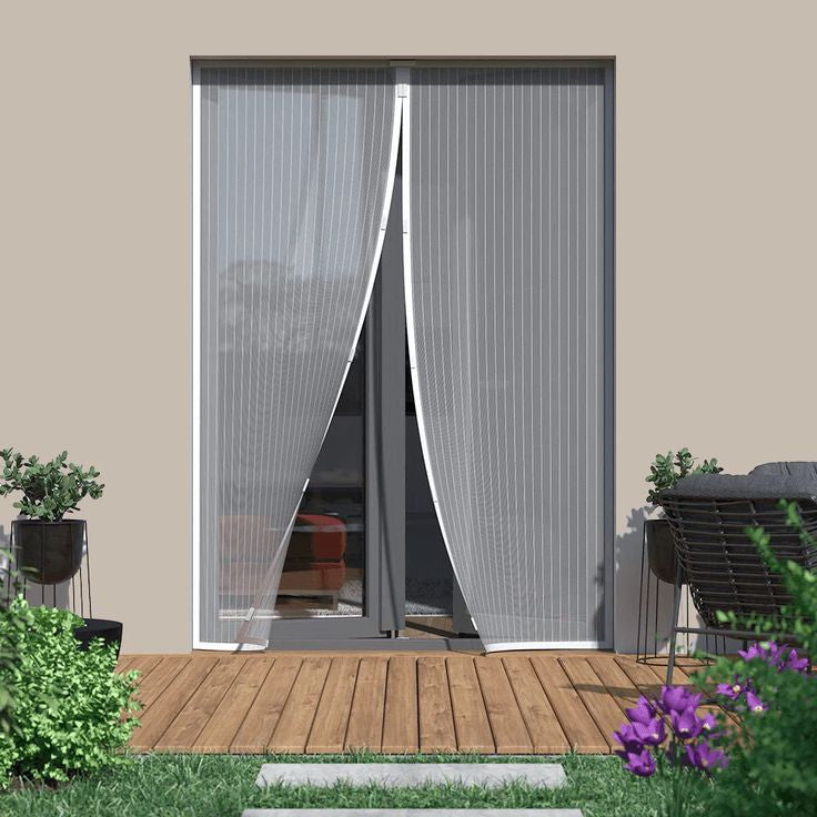 Magnetic Screen Door with Mesh Fabric and Adhesive Strip