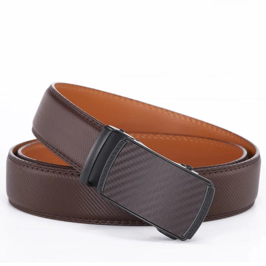 Men's Leather Belt with Automatic Buckle and Slide Design