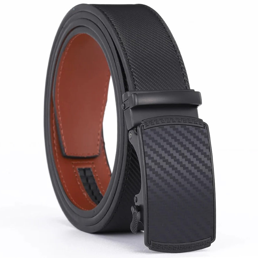 Men's Leather Belt with Automatic Buckle and Slide Design