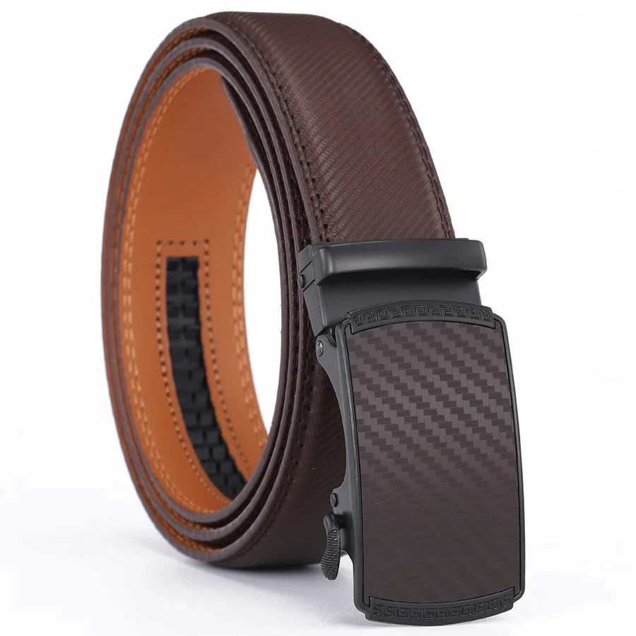 Men's Leather Belt with Automatic Buckle and Slide Design