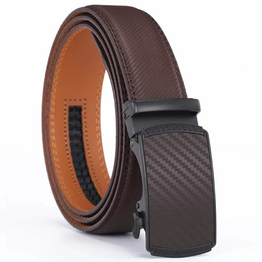 Men's Leather Belt with Automatic Buckle and Slide Design