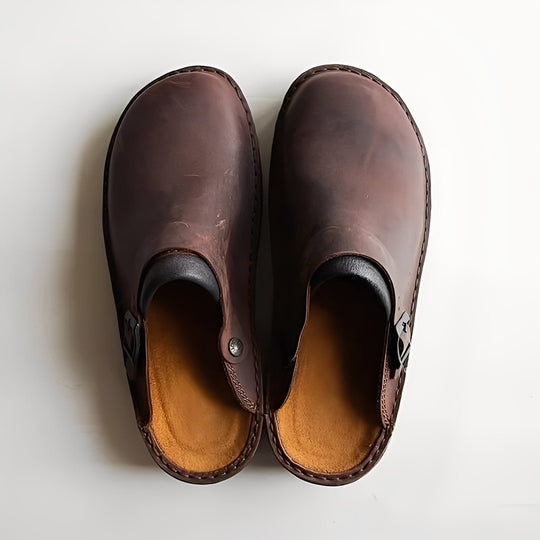 Men's Slippers with Comfortable Insole and Leather Design