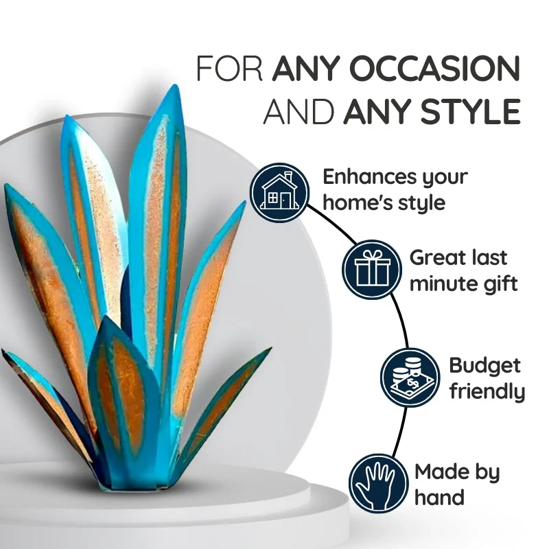 Metal Plant Decor with Agave Americana Design