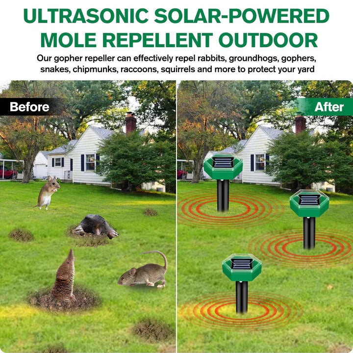 Mole Deterrent with Solar Power and Ultrasonic Technology
