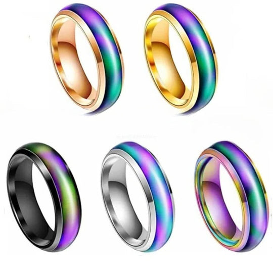 Mood Ring with Thermochromic Color Change and Stainless Steel Band