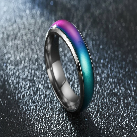 Mood Ring with Thermochromic Color Change and Stainless Steel Band
