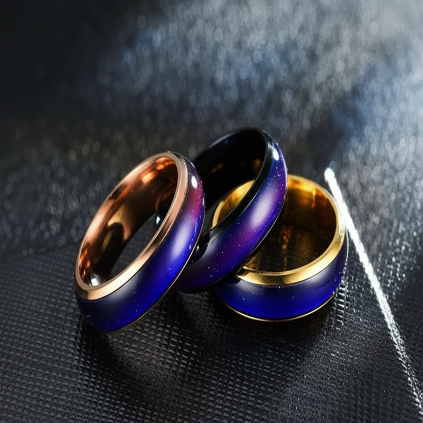 Mood Ring with Thermochromic Color Change and Stainless Steel Band