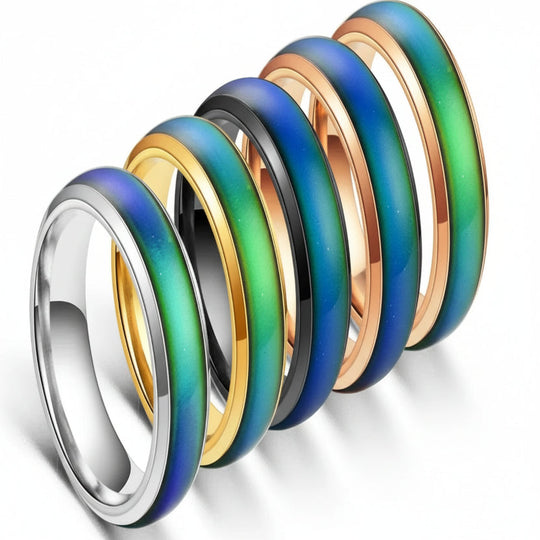 Mood Ring with Thermochromic Color Change and Stainless Steel Band