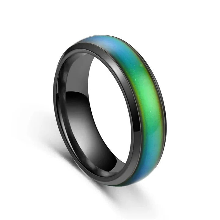Mood Ring with Thermochromic Color Change and Stainless Steel Band